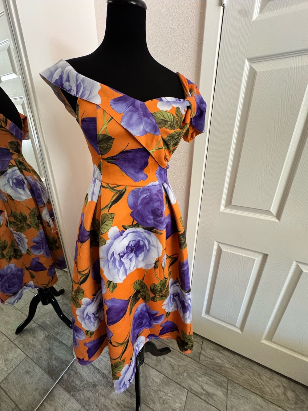 ASOS Orange Dress with Purple Floral Print One-Shoulder